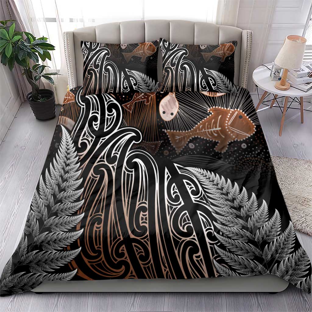 Aotearoa Maori - Australia Indigenous Bedding Set Koiri Whakairo Mix Aboriginal Art - Polynesian Pride