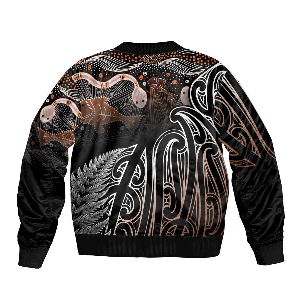 Aotearoa Maori - Australia Indigenous Bomber Jacket Koiri Whakairo Mix Aboriginal Art LT7 - Polynesian Pride