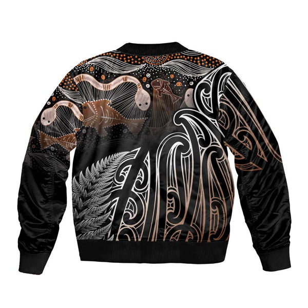 Australia Wallabies and Aotearoa Rugby Bomber Jacket Kangaroo Black Fern Maori Green Vibe LT9