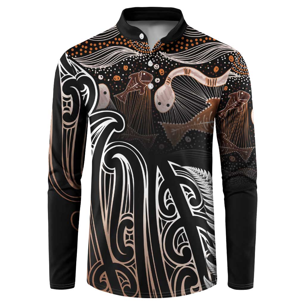 Aotearoa Maori - Australia Indigenous Button Sweatshirt Koiri Whakairo Mix Aboriginal Art - Polynesian Pride