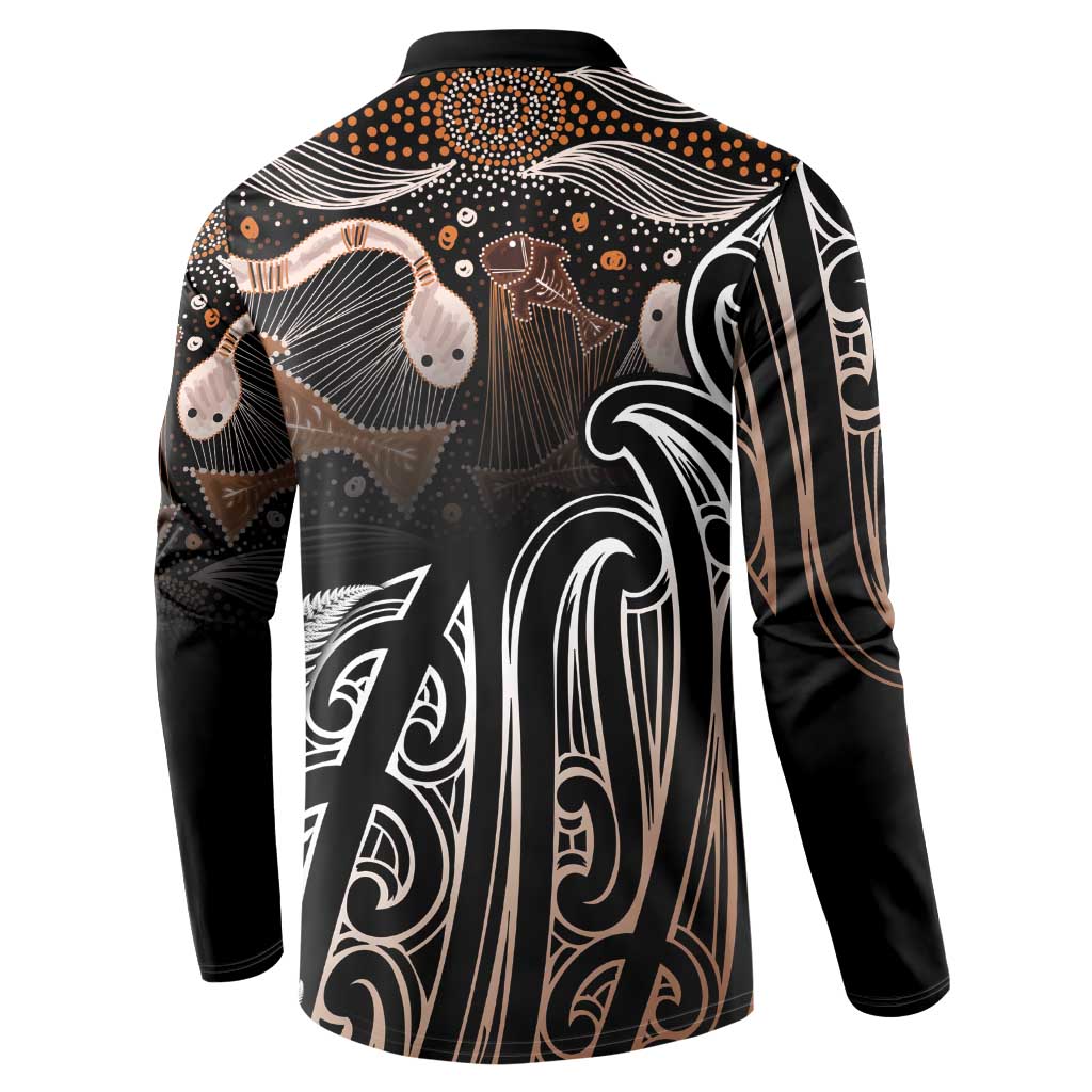 Aotearoa Maori - Australia Indigenous Button Sweatshirt Koiri Whakairo Mix Aboriginal Art - Polynesian Pride