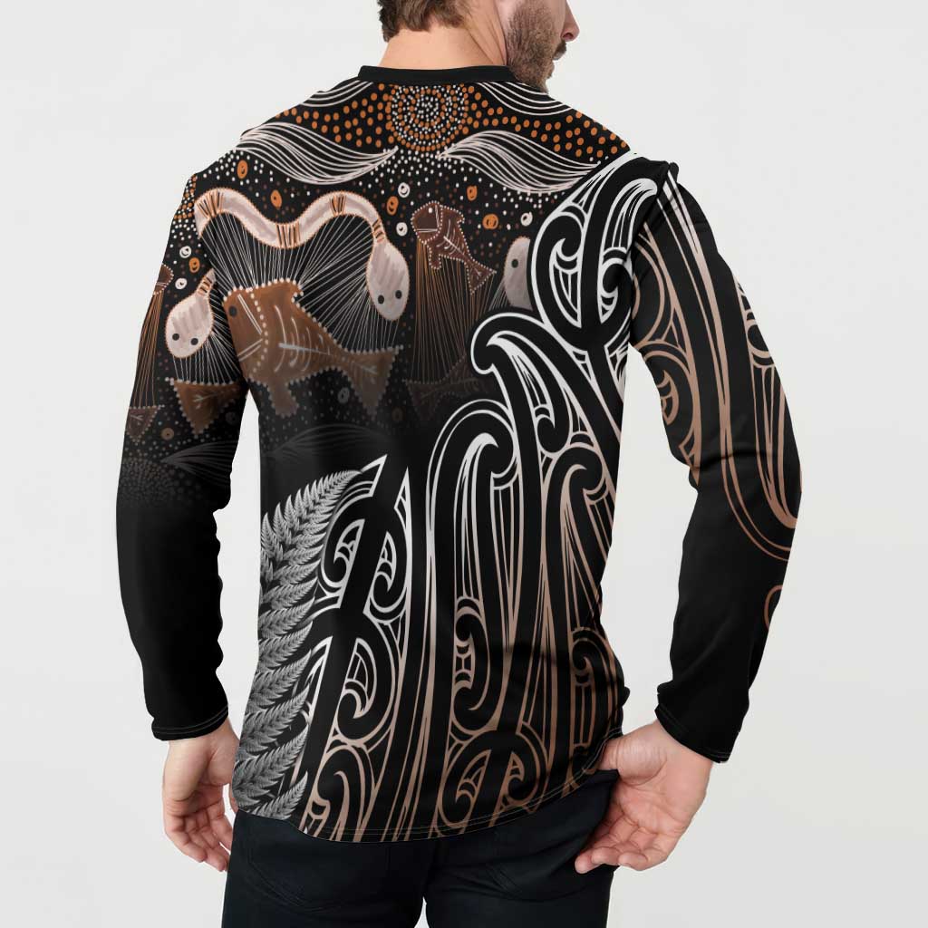 Aotearoa Maori - Australia Indigenous Button Sweatshirt Koiri Whakairo Mix Aboriginal Art - Polynesian Pride