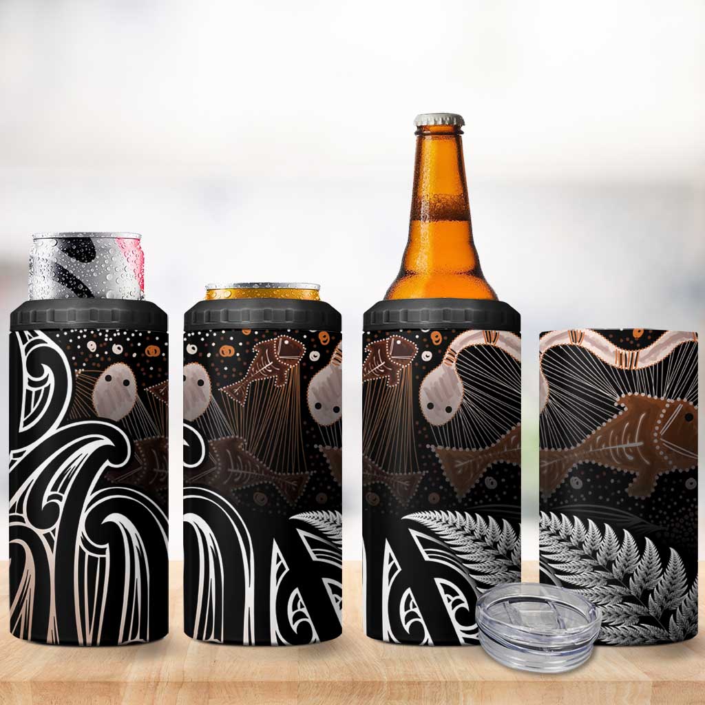 Aotearoa Maori - Australia Indigenous 4 in 1 Can Cooler Tumbler Koiri Whakairo Mix Aboriginal Art - Polynesian Pride