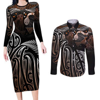 Aotearoa Maori - Australia Indigenous Couples Matching Long Sleeve Bodycon Dress and Long Sleeve Button Shirt Koiri Whakairo Mix Aboriginal Art - Polynesian Pride