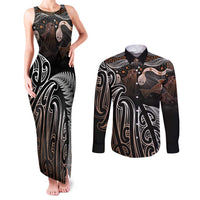 Aotearoa Maori - Australia Indigenous Couples Matching Tank Maxi Dress and Long Sleeve Button Shirt Koiri Whakairo Mix Aboriginal Art - Polynesian Pride