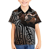 Aotearoa Maori - Australia Indigenous Family Matching Long Sleeve Bodycon Dress and Hawaiian Shirt Koiri Whakairo Mix Aboriginal Art LT7 Son's Shirt Brown - Polynesian Pride