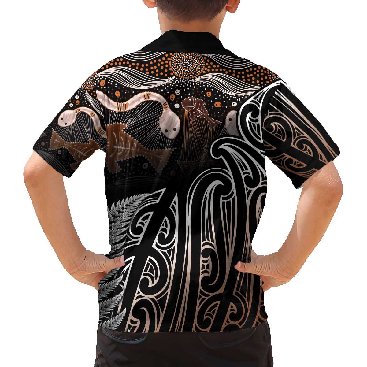 Aotearoa Maori - Australia Indigenous Family Matching Off The Shoulder Long Sleeve Dress and Hawaiian Shirt Koiri Whakairo Mix Aboriginal Art - Polynesian Pride