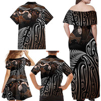 Aotearoa Maori - Australia Indigenous Family Matching Off Shoulder Maxi Dress and Hawaiian Shirt Koiri Whakairo Mix Aboriginal Art - Polynesian Pride