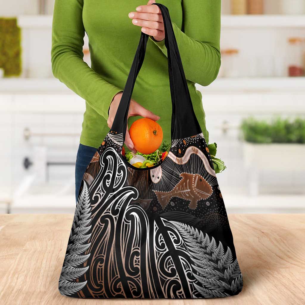 Aotearoa Maori - Australia Indigenous Grocery Bag Koiri Whakairo Mix Aboriginal Art - Polynesian Pride