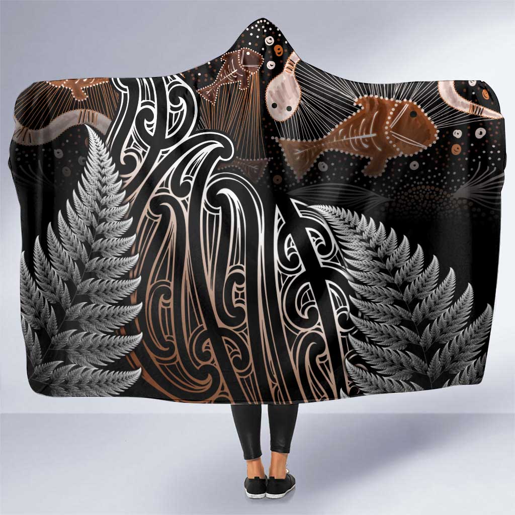 Aotearoa Maori - Australia Indigenous Hooded Blanket Koiri Whakairo Mix Aboriginal Art - Polynesian Pride