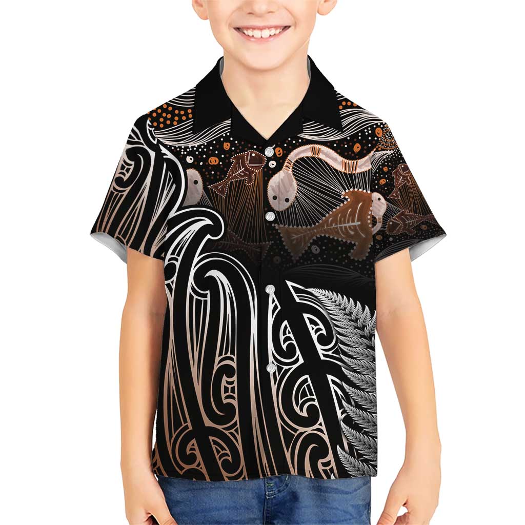 Aotearoa Maori - Australia Indigenous Kid Hawaiian Shirt Koiri Whakairo Mix Aboriginal Art - Polynesian Pride
