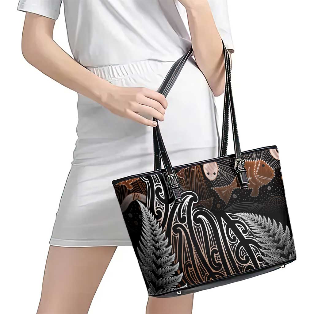 Aotearoa Maori - Australia Indigenous Leather Tote Bag Koiri Whakairo Mix Aboriginal Art - Polynesian Pride