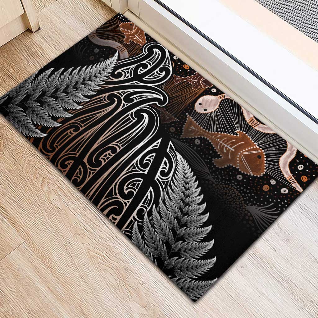 Aotearoa Maori - Australia Indigenous Rubber Doormat Koiri Whakairo Mix Aboriginal Art - Polynesian Pride