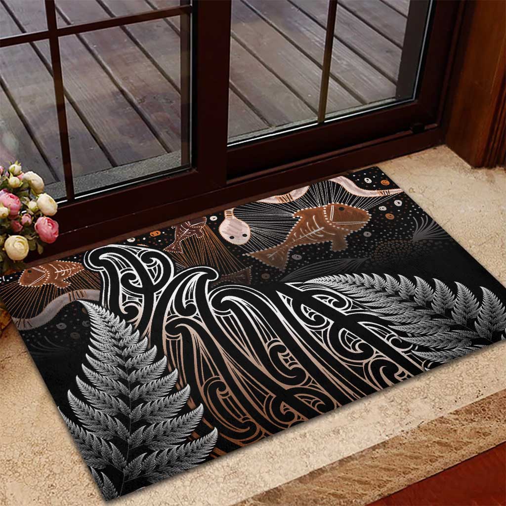 Aotearoa Maori - Australia Indigenous Rubber Doormat Koiri Whakairo Mix Aboriginal Art - Polynesian Pride
