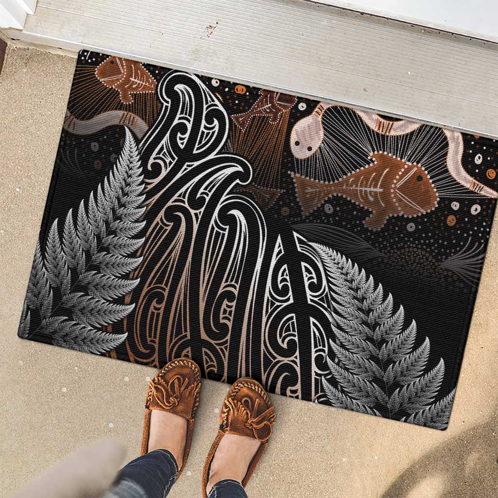 Aotearoa Maori - Australia Indigenous Rubber Doormat Koiri Whakairo Mix Aboriginal Art - Polynesian Pride