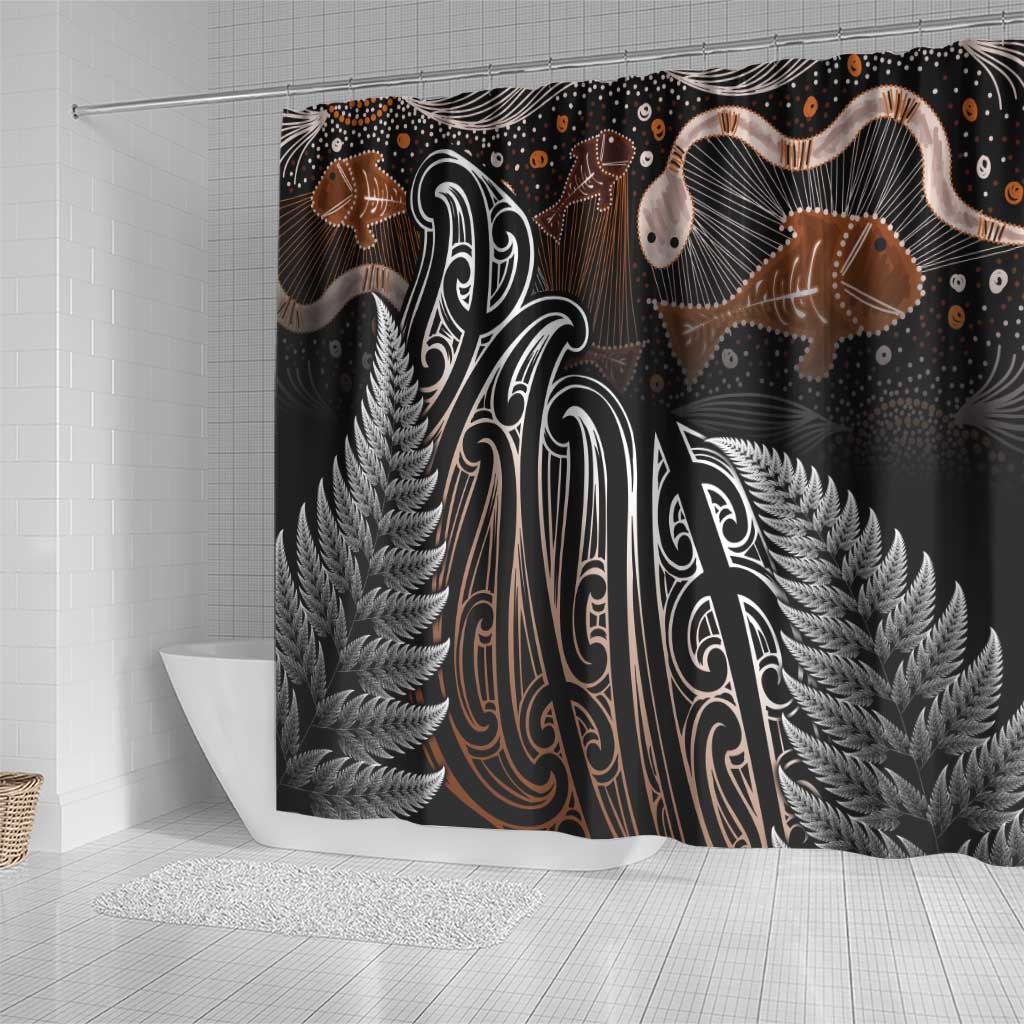 Aotearoa Maori - Australia Indigenous Shower Curtain Koiri Whakairo Mix Aboriginal Art - Polynesian Pride