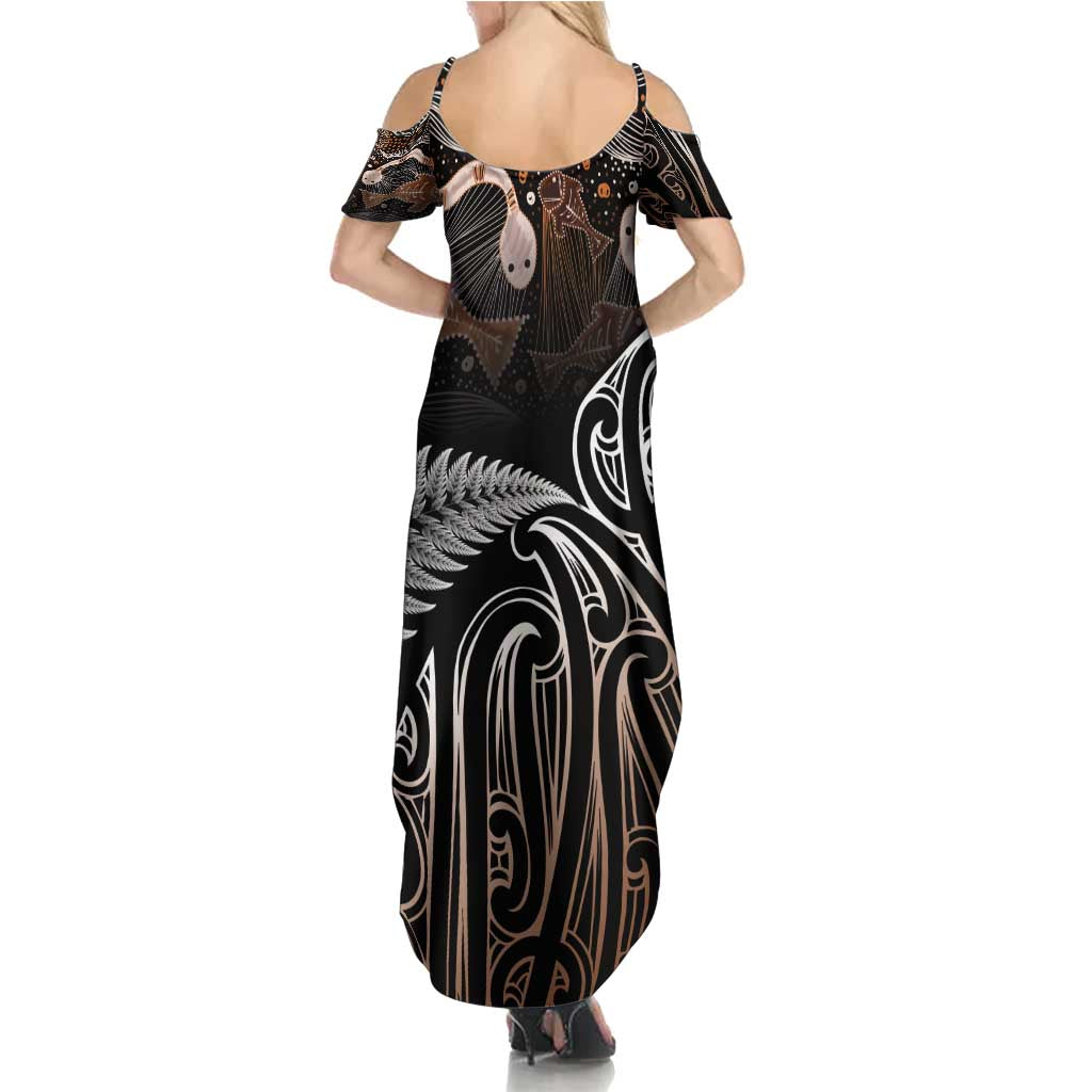 Aotearoa Maori - Australia Indigenous Summer Maxi Dress Koiri Whakairo Mix Aboriginal Art - Polynesian Pride