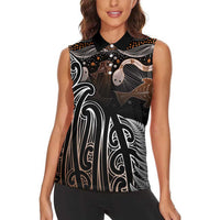 Aotearoa Maori - Australia Indigenous Women Sleeveless Polo Shirt Koiri Whakairo Mix Aboriginal Art - Polynesian Pride