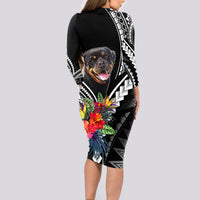 Personalised Polynesian Dog Long Sleeve Bodycon Dress Rottweiler With Polynesia Pattern Curve Style LT7 - Polynesian Pride