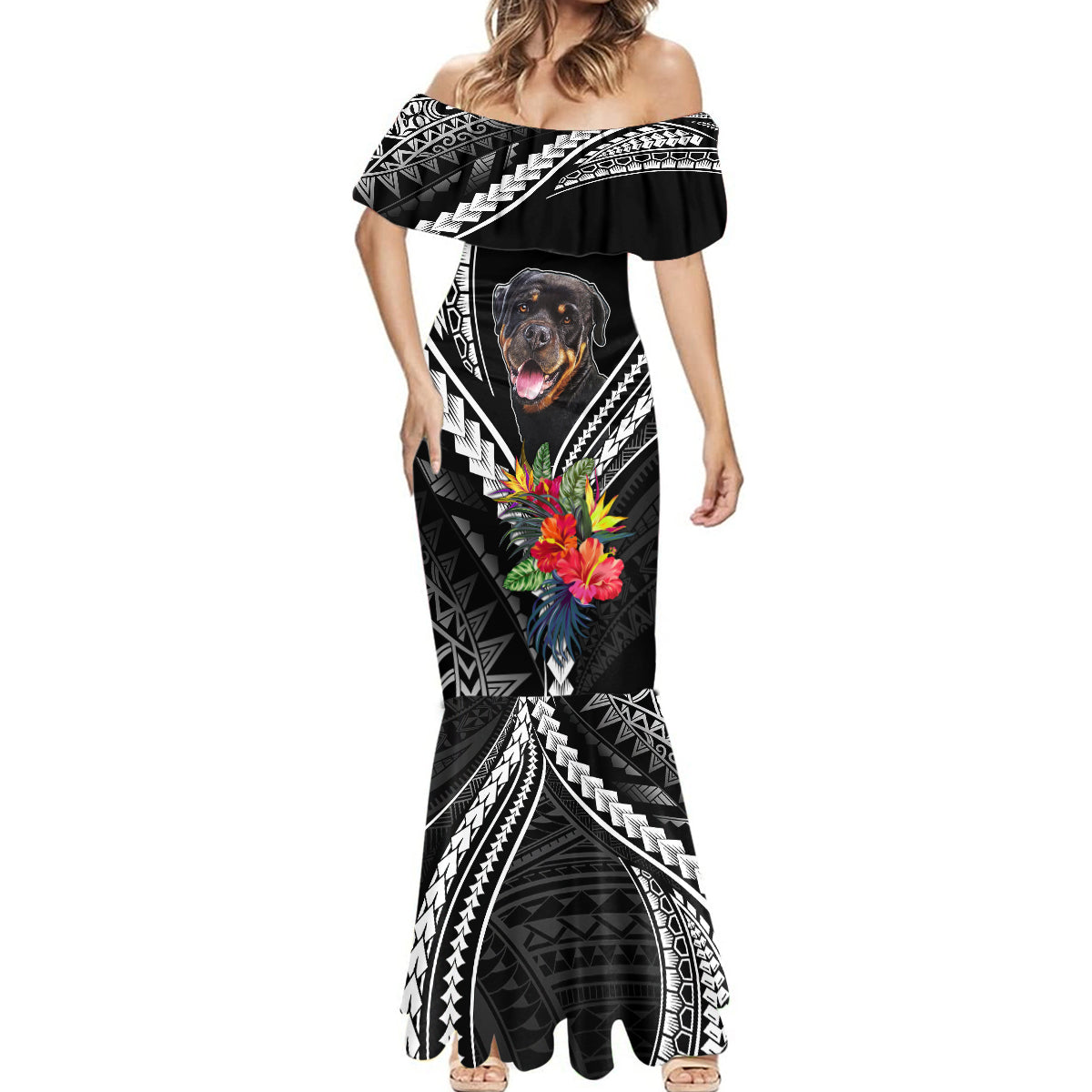 Personalised Polynesian Dog Mermaid Dress Rottweiler With Polynesia Pattern Curve Style LT7 - Polynesian Pride