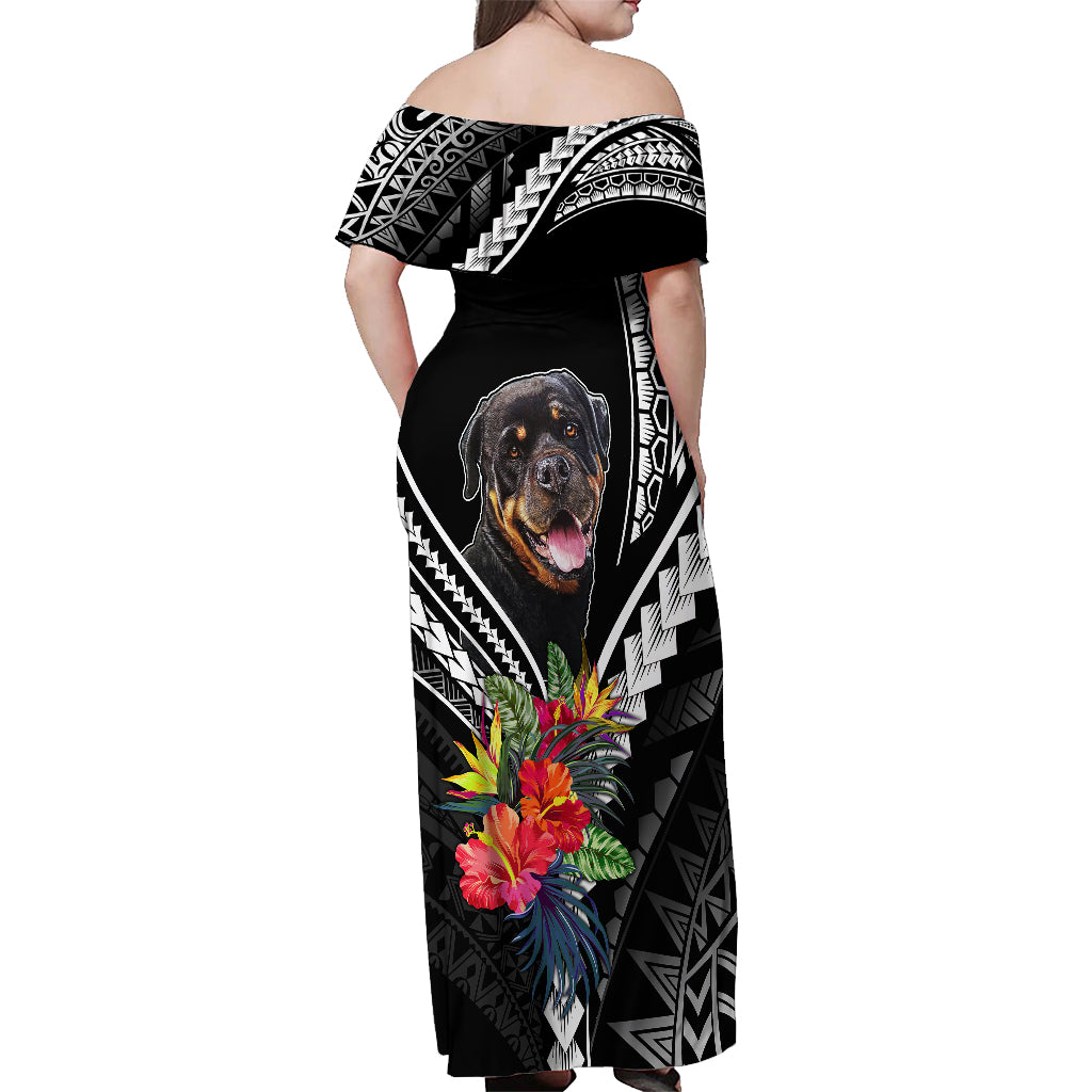 Personalised Polynesian Dog Off Shoulder Maxi Dress Rottweiler With Polynesia Pattern Curve Style LT7 - Polynesian Pride