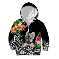 Personalised Polynesian Kid Hoodie With Yorkshire Terrier Floral Style LT7 Zip Hoodie Black - Polynesian Pride