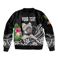 Personalised Polynesian Sleeve Zip Bomber Jacket With Yorkshire Terrier Floral Style LT7 - Polynesian Pride