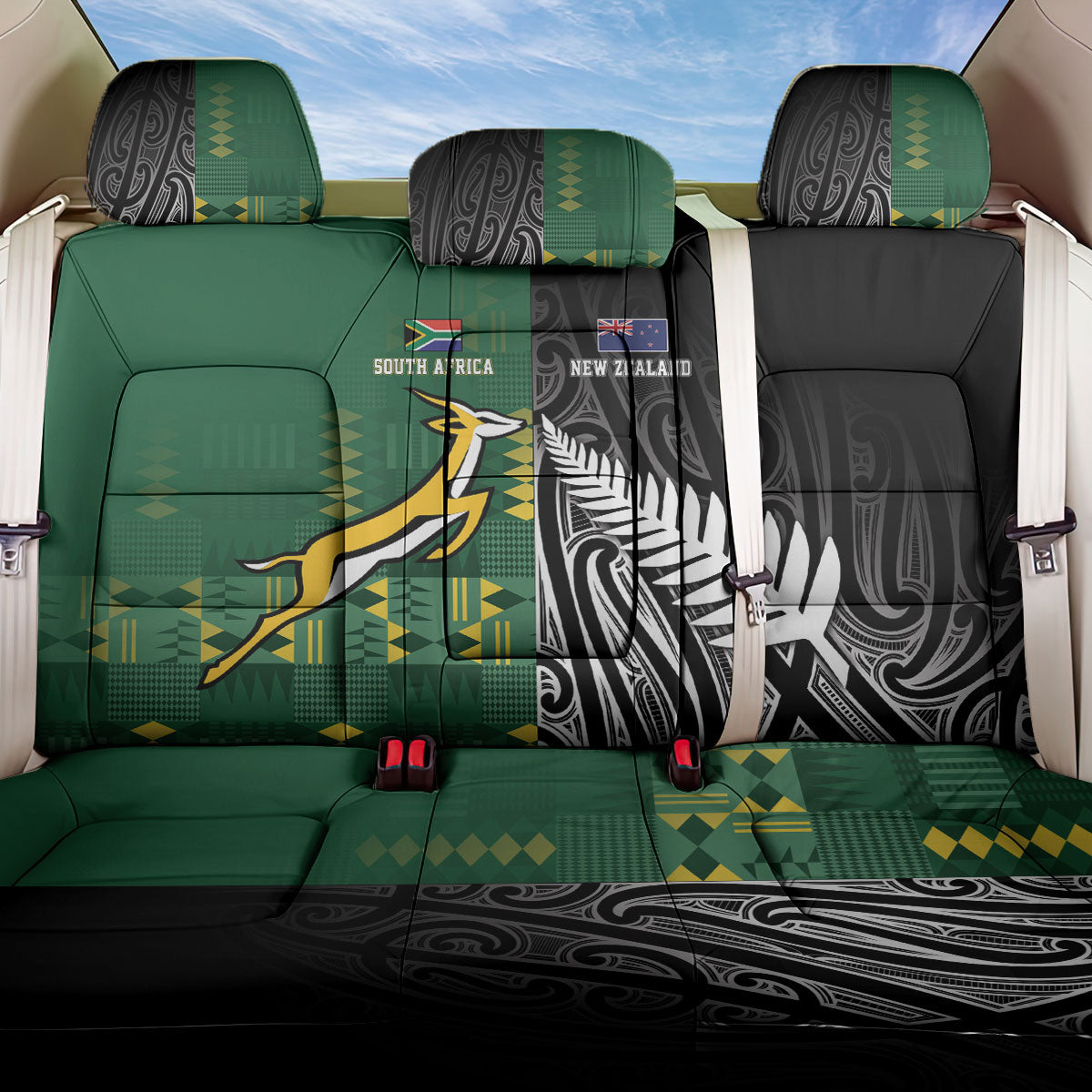Rugby South Africa New Zealand Greatest Rivals Back Car Seat Cover Tribal Motifs LT7 One Size Multicolor - Polynesian Pride