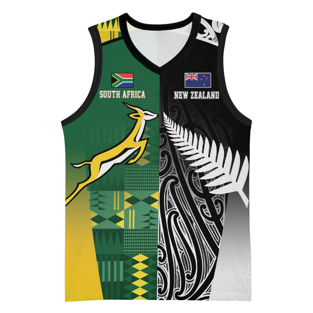 Custom Rugby South Africa New Zealand Greatest Rivals Basketball Jersey Tribal Motifs LT7 Unisex Multicolor - Polynesian Pride
