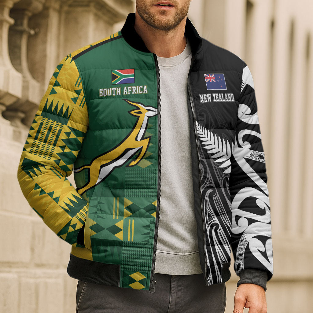 Custom Rugby South Africa New Zealand Greatest Rivals Bomber Puffer Jacket Tribal Motifs LT7 - Polynesian Pride