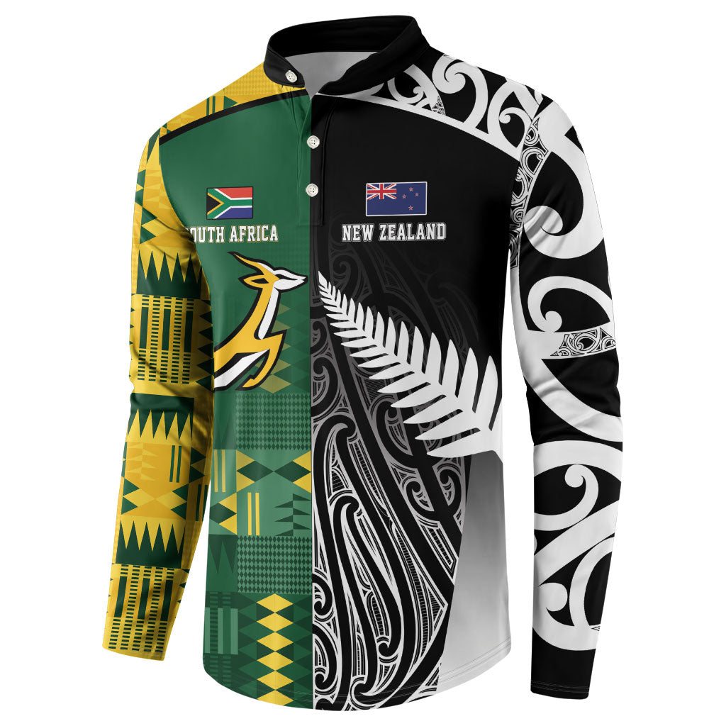 Custom Rugby South Africa New Zealand Greatest Rivals Button Sweatshirt Tribal Motifs LT7 - Polynesian Pride