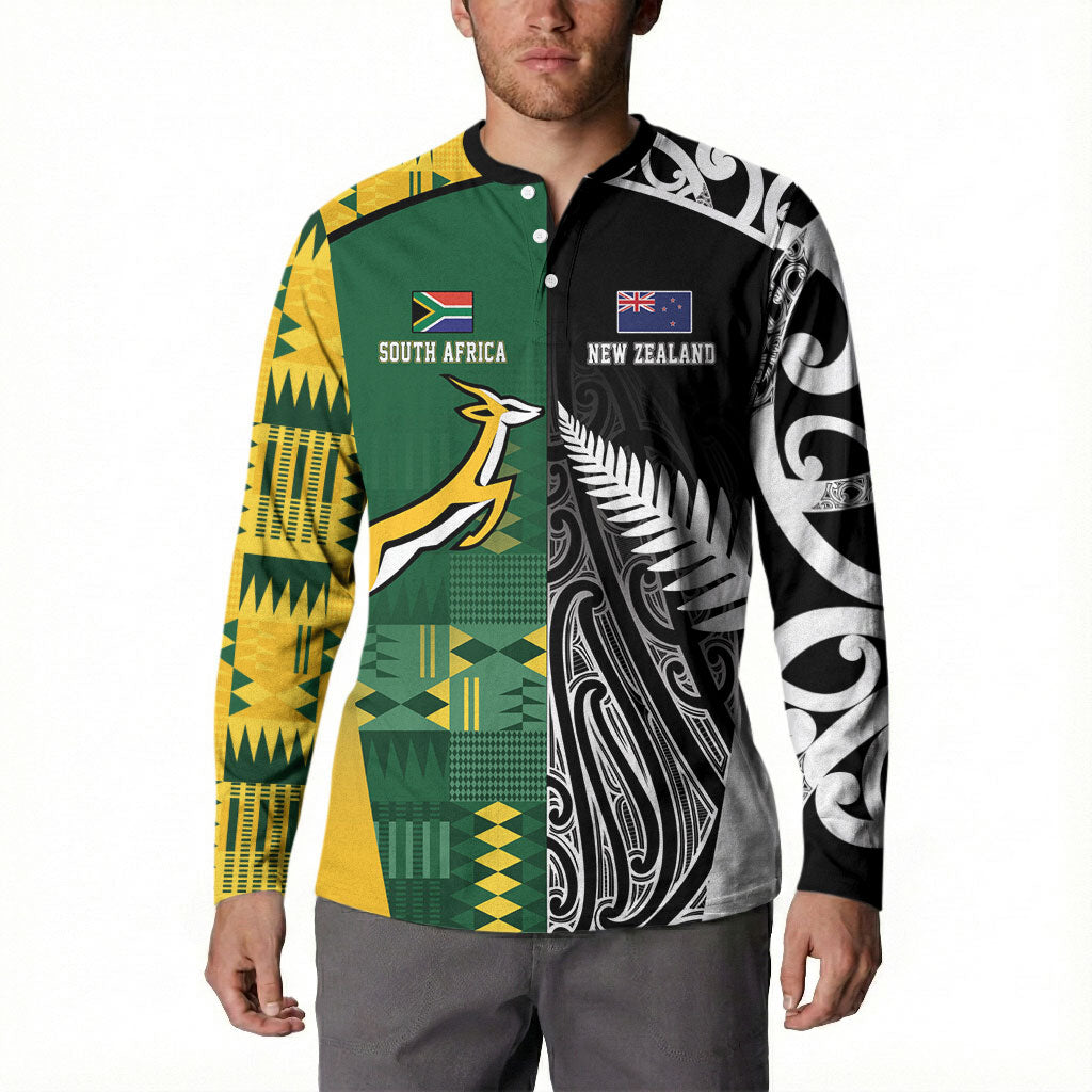 Custom Rugby South Africa New Zealand Greatest Rivals Button Sweatshirt Tribal Motifs LT7 - Polynesian Pride
