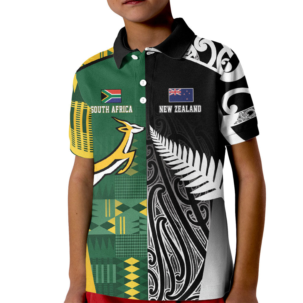 Custom Rugby South Africa New Zealand Greatest Rivals Kid Polo Shirt Tribal Motifs LT7 Kid Multicolor - Polynesian Pride