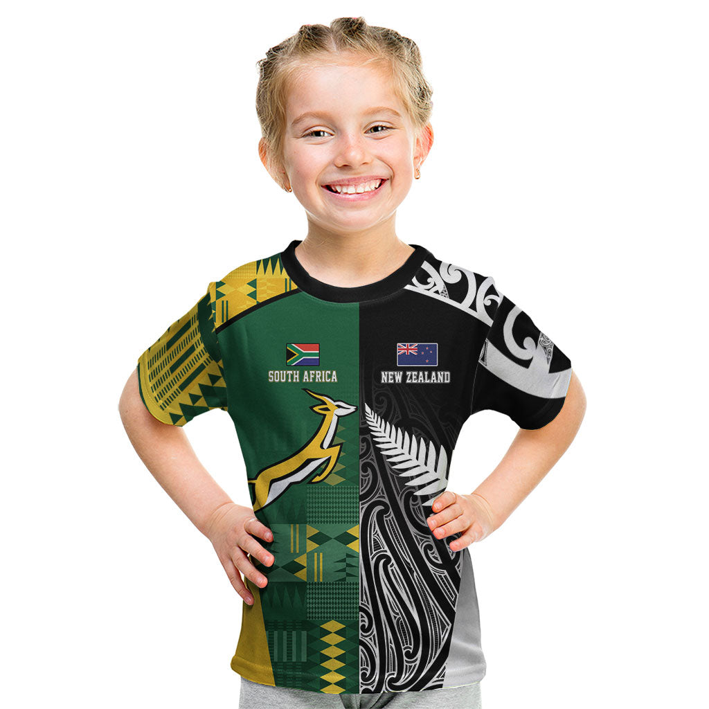 Custom Rugby South Africa New Zealand Greatest Rivals Kid T Shirt Tribal Motifs LT7 Multicolor - Polynesian Pride