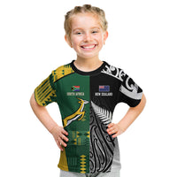 Custom Rugby South Africa New Zealand Greatest Rivals Kid T Shirt Tribal Motifs LT7 Multicolor - Polynesian Pride