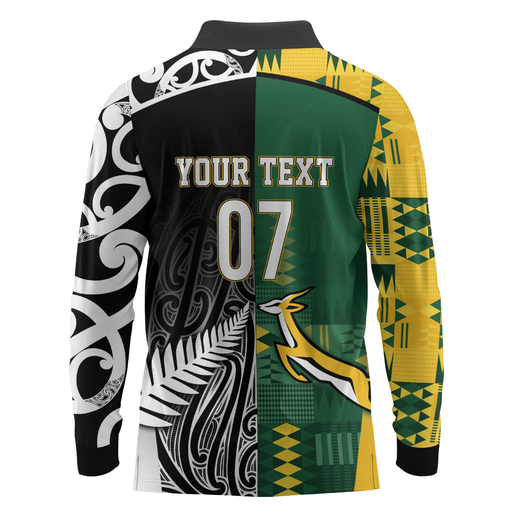 Custom Rugby South Africa New Zealand Greatest Rivals Long Sleeve Polo Shirt Tribal Motifs LT7 - Polynesian Pride
