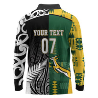 Custom Rugby South Africa New Zealand Greatest Rivals Long Sleeve Polo Shirt Tribal Motifs LT7 - Polynesian Pride