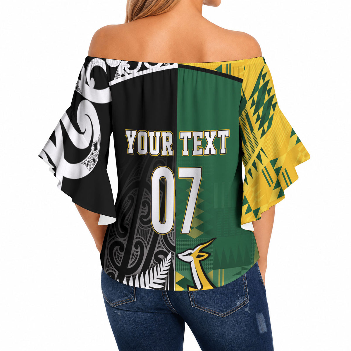Custom Rugby South Africa New Zealand Greatest Rivals Off Shoulder Wrap Waist Top Tribal Motifs LT7 - Polynesian Pride