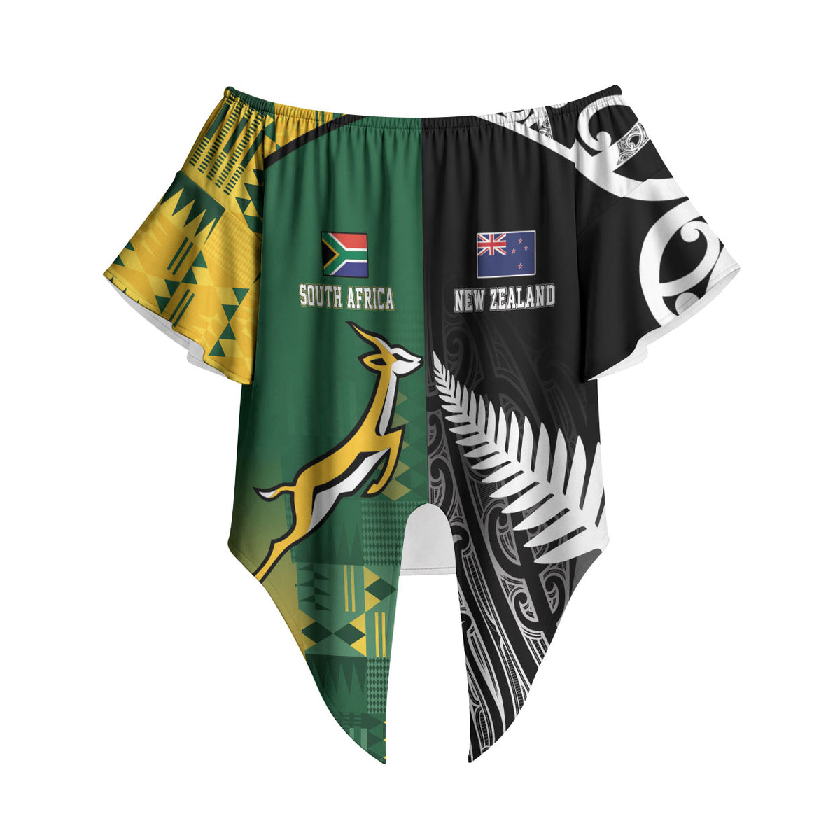 Custom Rugby South Africa New Zealand Greatest Rivals Off Shoulder Wrap Waist Top Tribal Motifs LT7 - Polynesian Pride