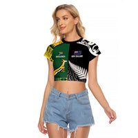 Custom Rugby South Africa New Zealand Greatest Rivals Raglan Cropped T Shirt Tribal Motifs LT7 Female Multicolor - Polynesian Pride