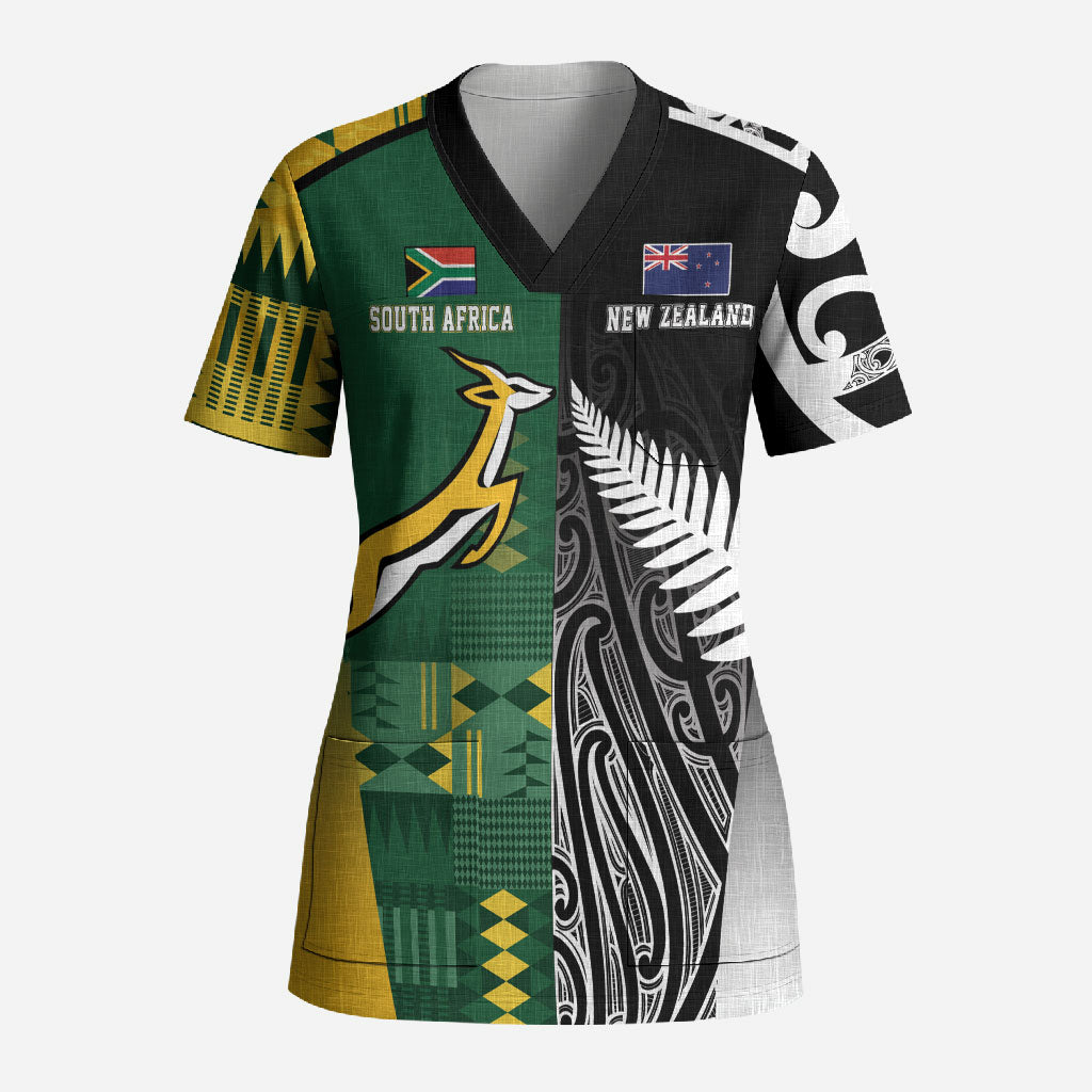 Custom Rugby South Africa New Zealand Greatest Rivals Scrub Top Tribal Motifs LT7 Adult Multicolor - Polynesian Pride