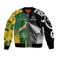 Custom Rugby South Africa New Zealand Greatest Rivals Sleeve Zip Bomber Jacket Tribal Motifs LT7 Unisex Multicolor - Polynesian Pride
