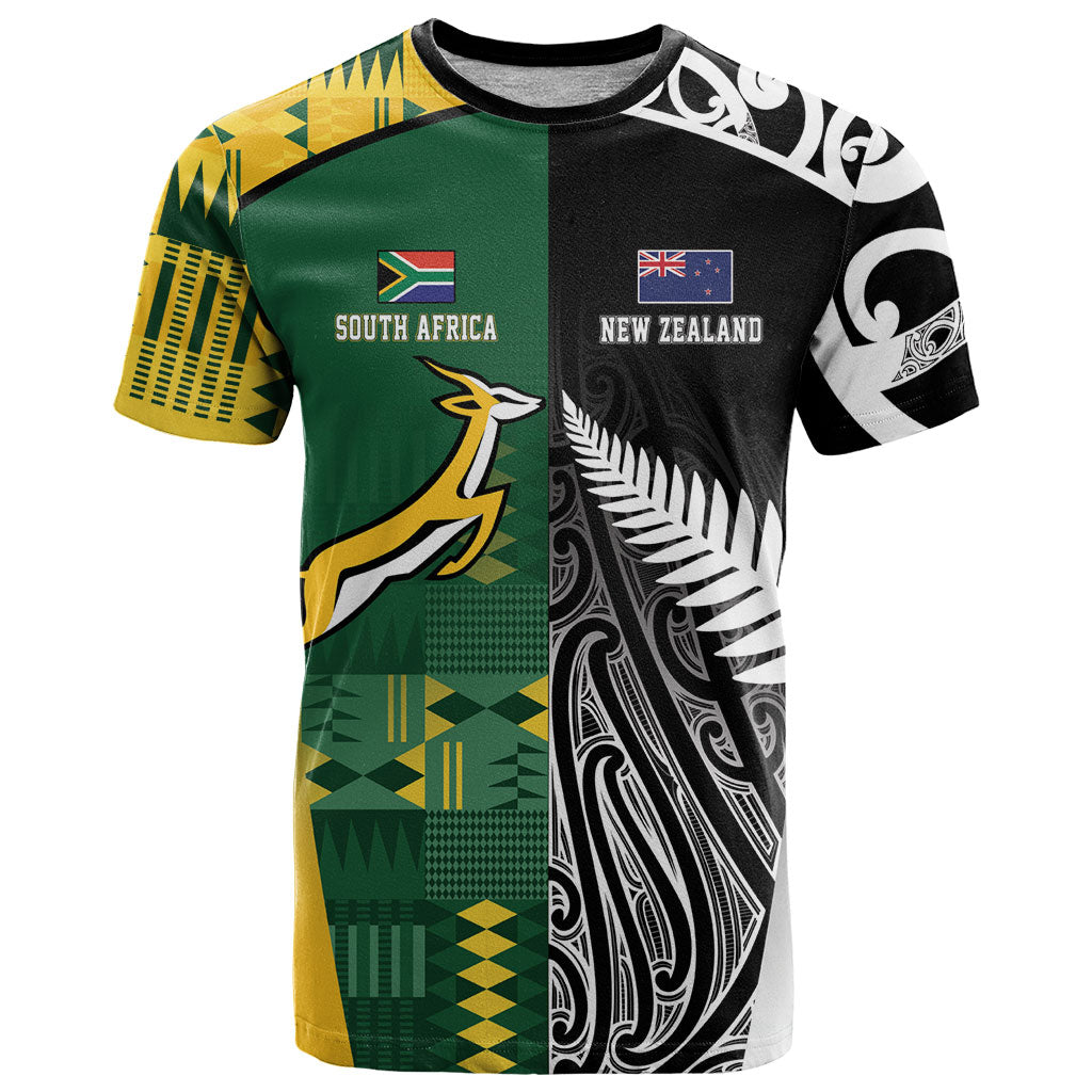 Custom Rugby South Africa New Zealand Greatest Rivals T Shirt Tribal Motifs LT7 Multicolor - Polynesian Pride