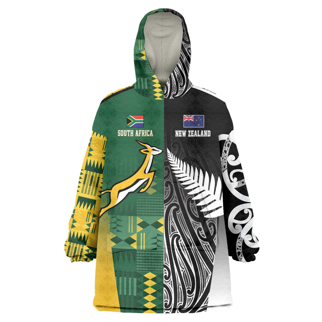Custom Rugby South Africa New Zealand Greatest Rivals Wearable Blanket Hoodie Tribal Motifs LT7 One Size Multicolor - Polynesian Pride