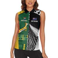 Custom Rugby South Africa New Zealand Greatest Rivals Women Sleeveless Polo Shirt Tribal Motifs LT7 - Polynesian Pride