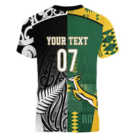 Custom Rugby South Africa New Zealand Greatest Rivals Women V-Neck T-Shirt Tribal Motifs LT7 - Polynesian Pride