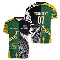 Custom Rugby South Africa New Zealand Greatest Rivals Women V-Neck T-Shirt Tribal Motifs LT7 - Polynesian Pride