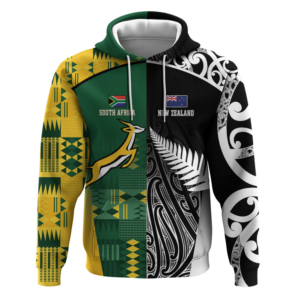 Custom Rugby South Africa New Zealand Greatest Rivals Zip Hoodie Tribal Motifs LT7 Pullover Hoodie Multicolor - Polynesian Pride