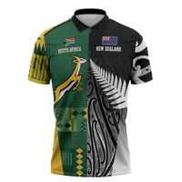 Custom Rugby South Africa New Zealand Greatest Rivals Zipper Polo Shirt Tribal Motifs LT7 Multicolor - Polynesian Pride