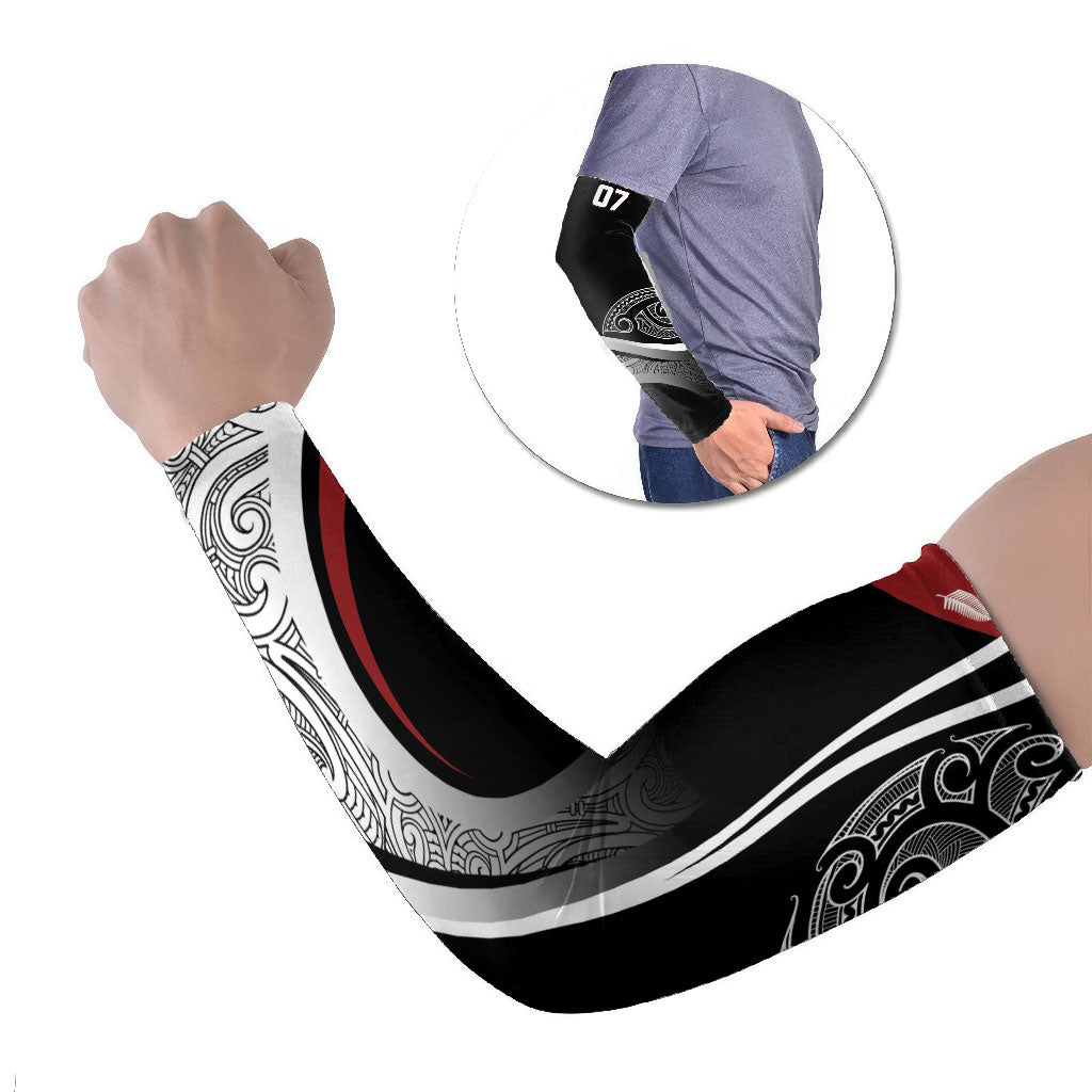 Aotearoa Maori Rugby Custom Arm Sleeves Kapa O Pango LT7 Set of 2 Black - Polynesian Pride
